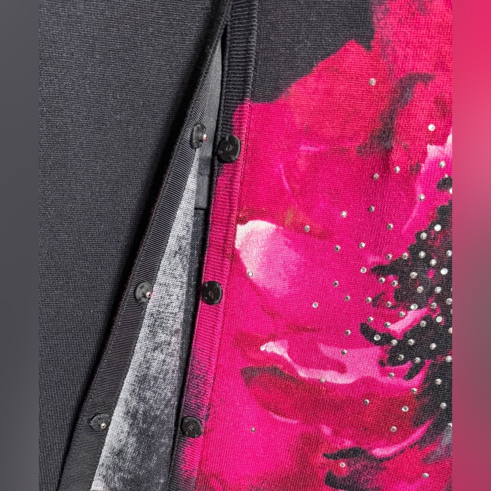 White House Black Market Black and Pink Floral Cardigan Size M - Picture 4 of 12